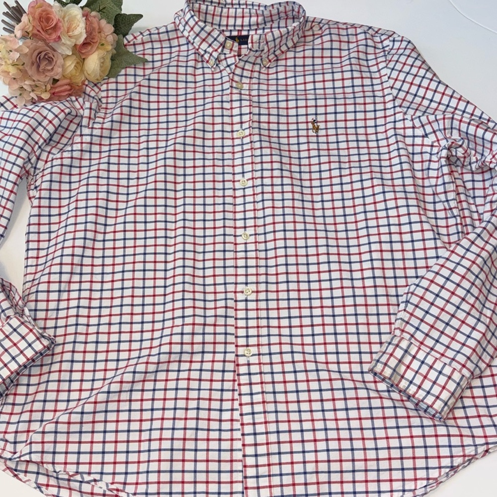 Ralph Lauren 4th of July Oxford XL red white and blue plaid Polo Shirt Patriotic